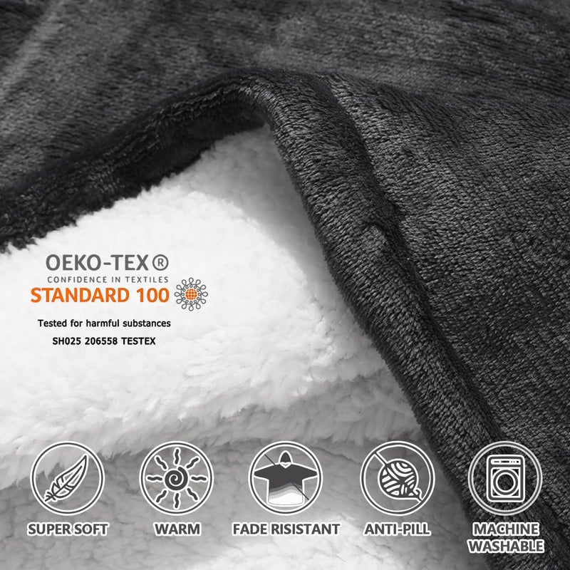 Qeils Wearable Blanket Hoodie for Women, Comfy Sherpa Sweatshirt Blanket as Birthday Christmas Gifts, Oversized Pullover Jacket Blanket Hoodie for Adult (Dark Grey, Adult) - Image 3